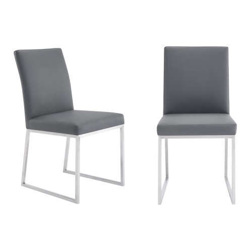 LCTRCHBSGR Trevor Contemporary Dining Chair In Brushed Stainless Steel And Grey Faux Leather - Set Of 2
