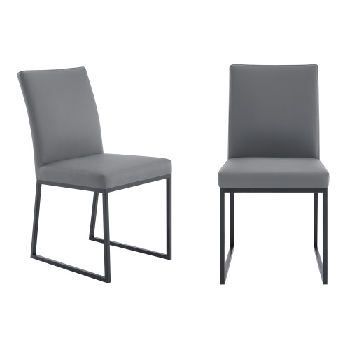 LCTRCHMBGR Trevor Contemporary Dining Chair In Matte Black Finish And Grey Faux Leather - Set Of 2