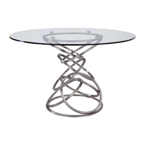 LCWNDIBS Wendy Contemporary Dining Table In Brushed Stainless Steel Finish And Clear Glass Top