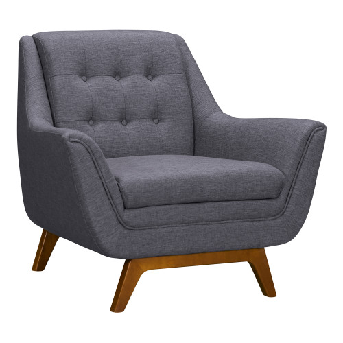 LCJO1GR Janson Mid-Century Sofa Chair In Champagne Wood Finish And Dark Grey Fabric