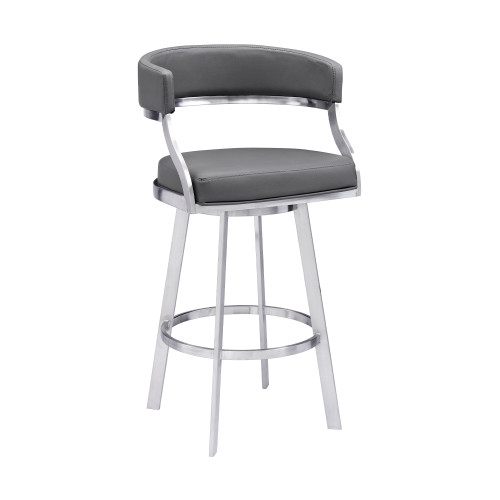 LCSNBABSGR26 Saturn Contemporary 26" Counter Height Barstool In Brushed Stainless Steel Finish And Grey Faux Leather