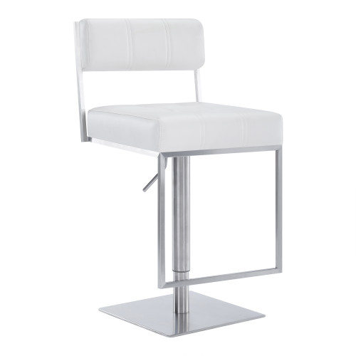 LCMISWBABSWH Michele Contemporary Swivel Barstool In Brushed Stainless Steel And White Faux Leather