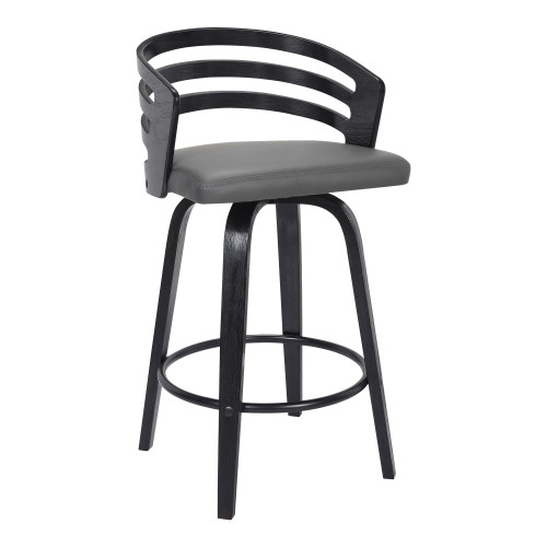 LCJYBAGRBL26 Jayden Contemporary 26" Counter Height Swivel Barstool In Black Brush Wood Finish And Grey Faux Leather