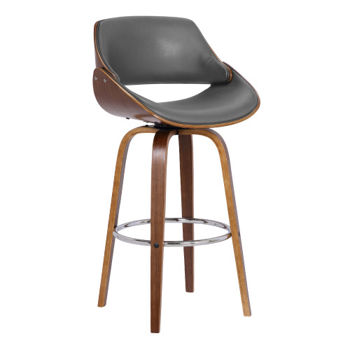 LCMNBAWAGR26 Mona Contemporary 26" Counter Height Swivel Barstool In Walnut Wood Finish And Grey Faux Leather