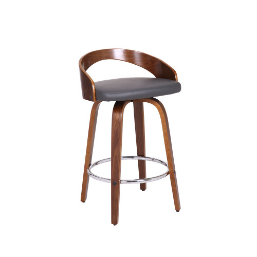 LCSOBAGRWA26 Sonia 26" Counter Height Barstool In Walnut Wood Finish With Gray Faux Leather