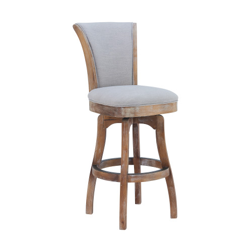 LCRABASIPUND30 Raleigh 30" Bar Height Swivel Barstool In Distressed Oak Finish And Putty Ivory Linen