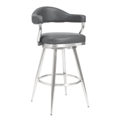 LCJTBABSVG30 Justin 30" Bar Height Barstool In Brushed Stainless Steel And Vintage Grey Faux Leather