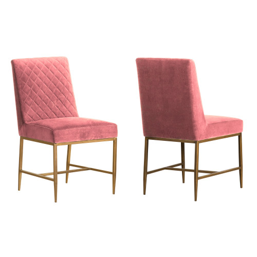 LCMMSIPNK Memphis Pink Velvet And Antique Brass Accent Dining Chair- Set Of 2