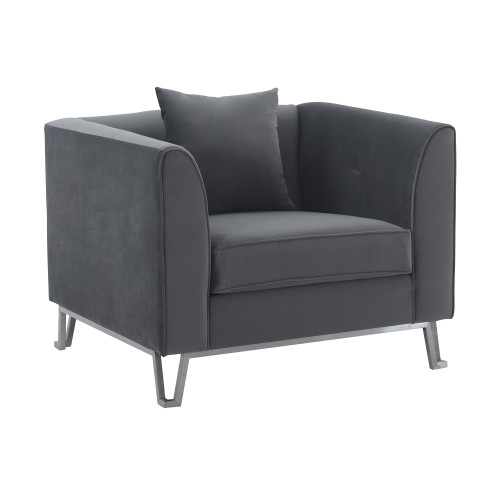 LCEV1GREY Everest Gray Fabric Upholstered Sofa Accent Chair With Brushed Stainless Steel Legs