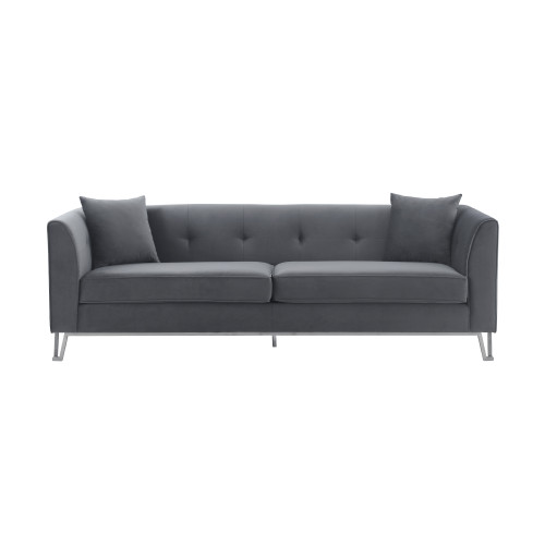 LCEV3GREY Everest 90" Gray Fabric Upholstered Sofa With Brushed Stainless Steel Legs