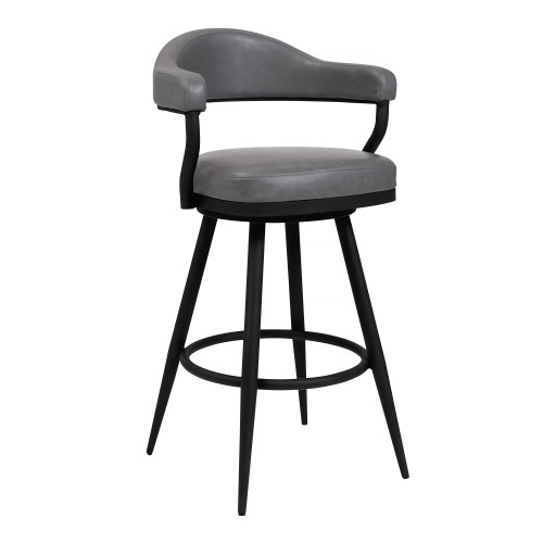 721535747016 Amador 30" Bar Height Barstool In A Black Powder Coated Finish And Vintage Grey Faux Leather