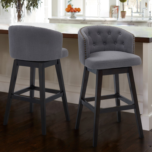 LCCIBAESGR26 Celine 26" Counter Height Wood Swivel Tufted Barstool In Espresso Finish With Grey Fabric