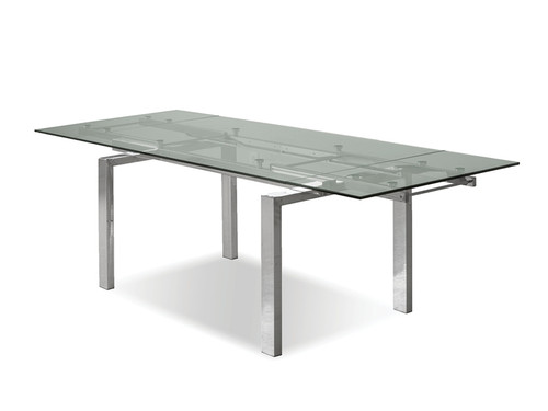 Dining Table Extension Cantro Polished Stainless Steel Base/Clear Tempered DTACANTCLEASTEEL