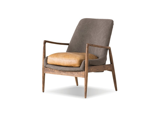 Lounge Chair Reynolds Ash Grey Fabric/Tan Leather Seat LCHREYNGREYTAN