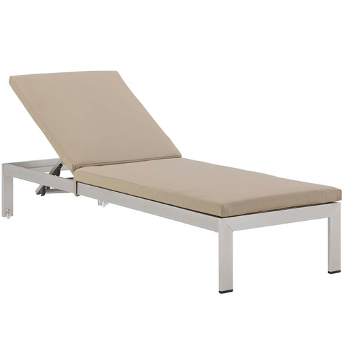 Shore Outdoor Patio Aluminum Chaise With Cushions EEI-5547-SLV-BEI
