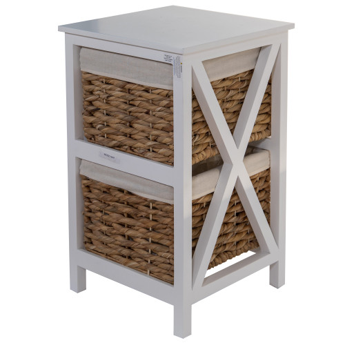 White Wooden Side Table With 2 Lined Basket Weave Drawers (383038)
