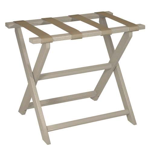 Earth Friendly Taupe Folding Luggage Rack With Dark Tan Straps (383087)