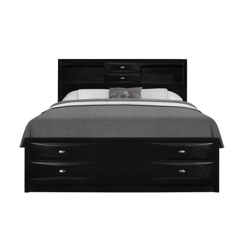 Black Veneer Full Bed With Bookcase Headboard 10 Drawers (383801)