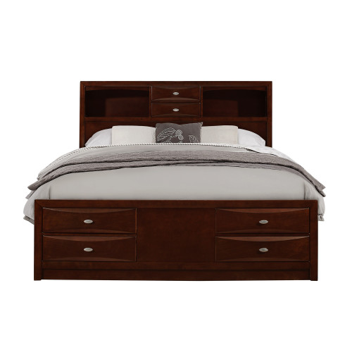 New Merlot Veneer Full Bed With Bookcase Headboard 10 Drawers (383804)