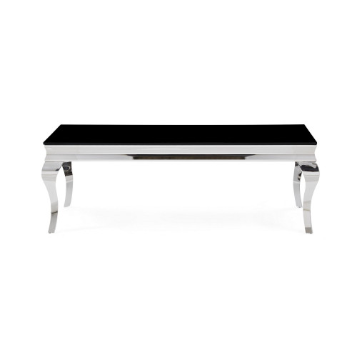 Silver Tone Black Glass Top Cocktail Table (383816)