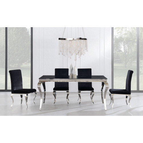 Stainless Style Steel Legs Dining Table With Black Glass Top (383825)
