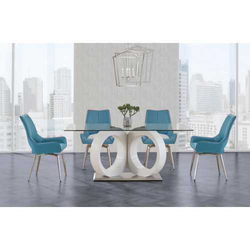 White Tone Geometrical Style Base With Rectangular Glass Top Dining Table (383828)