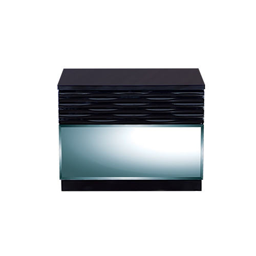 Modern Black Nightstand With Geometric Designed Panels 2 Drawers (384015)