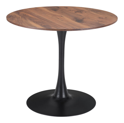 Walnut On Black Round Top Bistro Style Pedestal Dining Table (386244)