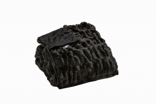 Chunky Sectioned Black Faux Fur Throw Blanket (386753)