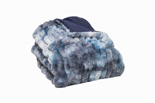 Chunky Sectioned Shades Of Blue Faux Fur Throw Blanket (386754)