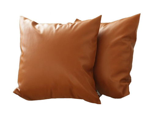 (Set Of 2) Warm-Toned Solid Brown Faux Leather Pillow Covers (386813)