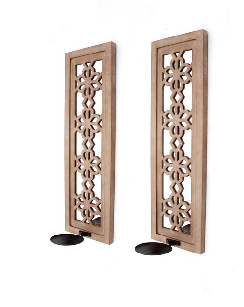WD-082 Set Of 2 Wood Candle Holder (Pack Of 2)