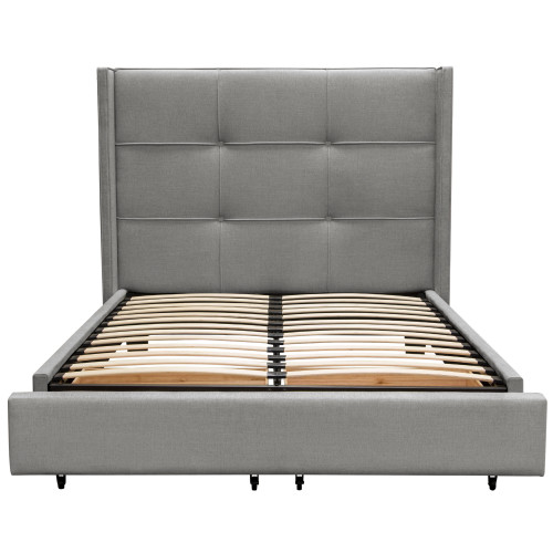 Beverly Queen Bed With Integrated Footboard Storage Unit & Accent Wings In Grey Fabric By Diamond Sofa BEVERLYGRQUBED