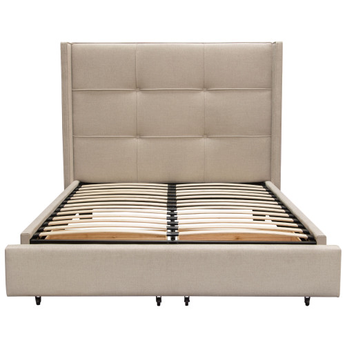 Beverly Queen Bed With Integrated Footboard Storage Unit & Accent Wings In Sand Fabric By Diamond Sofa BEVERLYSDQUBED