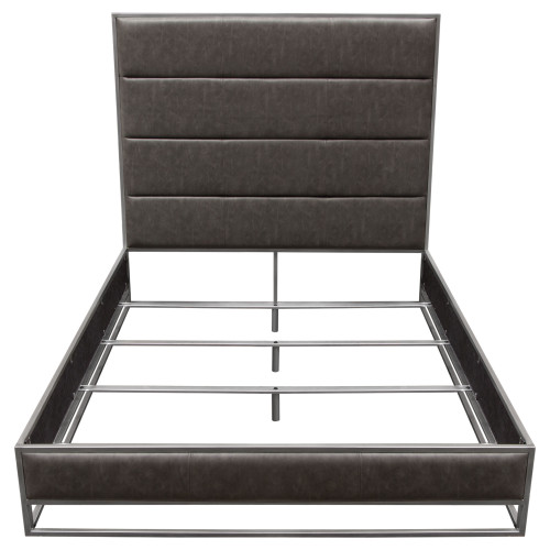 Empire Queen Bed In Weathered Grey Pu With Handbrushed Silver Metal Frame By Diamond Sofa EMPIREQUBEDGR