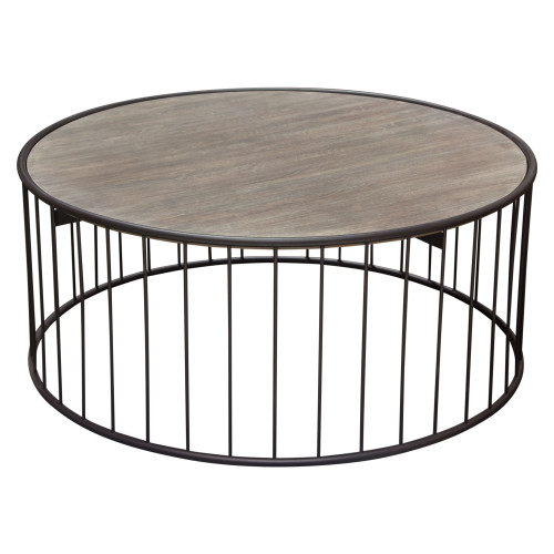 Gibson 38" Round Cocktail Table With Grey Oak Finished Top And Metal Base By Diamond Sofa GIBSONCTGO