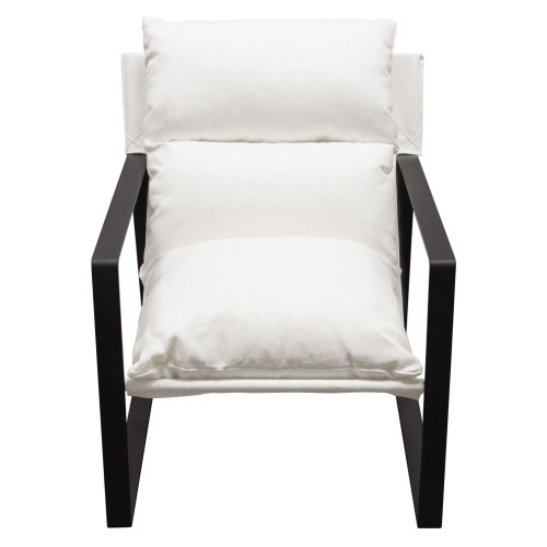 Miller Accent Sling Chair In White Linen Fabric W/ Black Powder Coated Metal Frame By Diamond Sofa MILLERCHWH