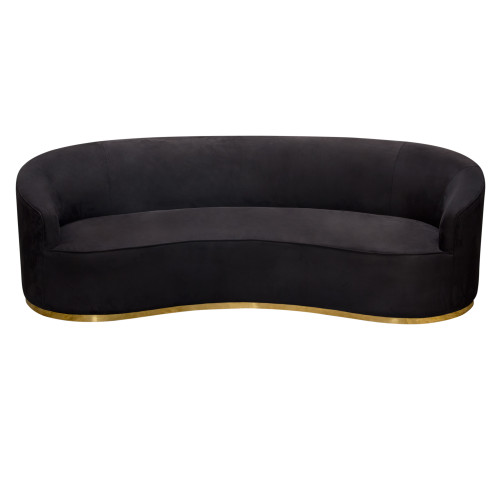 Raven Sofa In Black Suede Velvet W/ Brushed Gold Accent Trim By Diamond Sofa RAVENSOBL