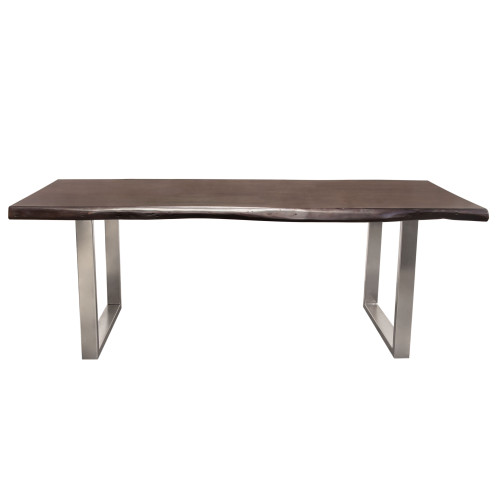 Bowen Solid Acacia Wood Top Dining Table With Live Edge In Espresso Finish W/ Nickel Plated Base By Diamond Sofa BOWENDTES