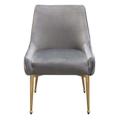 Set Of (2) Quinn Dining Chairs W/ Vertical Outside Pleat Detail And Contoured Arm In Grey Velvet W/ Brushed Gold Metal Leg By Diamond Sofa QUINNDCGR2PK