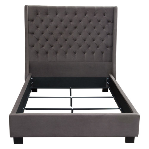 Park Ave Queen Tufted Wing Bed By Diamond Sofa - Smoke Grey Velvet PARKAVESKQUBED
