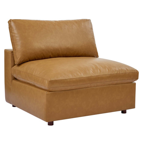 Commix Down Filled Overstuffed Vegan Leather Armless Chair EEI-4694-TAN
