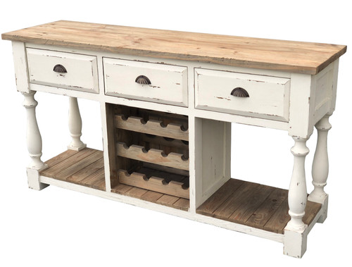 Farmhouse Console Wine Rack White Chalk Finish And Natural Top (12018855)