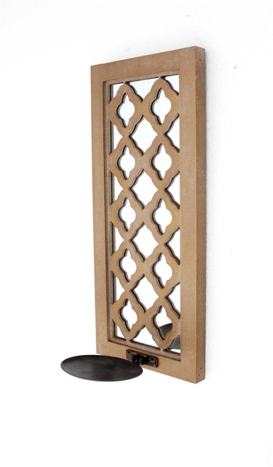 6" X 7.5" X 17" Tan, Wooden Cross - Candle Holder Sconce (274533)