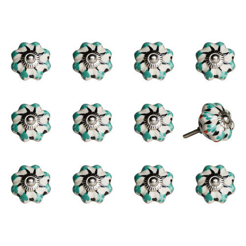 1.5" X 1.5" X 1.5" White, Green And Black - Knobs 12-Pack (321702)