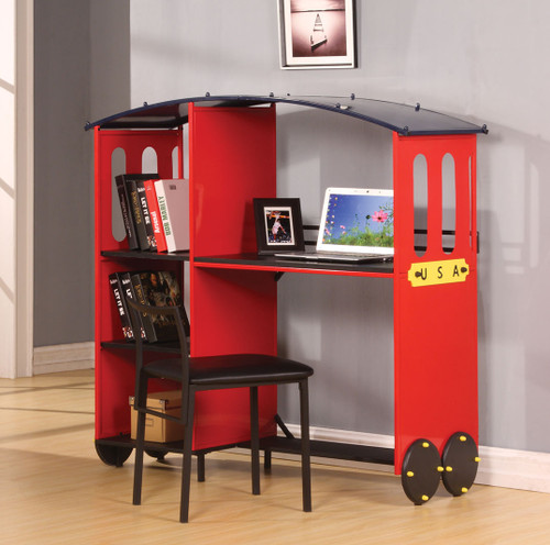 Desk & Bookcase, Red & Black - Mdf, Metal Red & Black (285600)