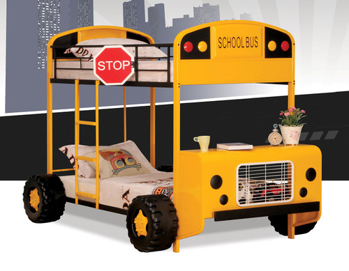 Twin/Twin Bunk Bed, Yellow & Black School Bus - Metal Tube (Steel), Mdf Yellow & Black School Bus (285625)