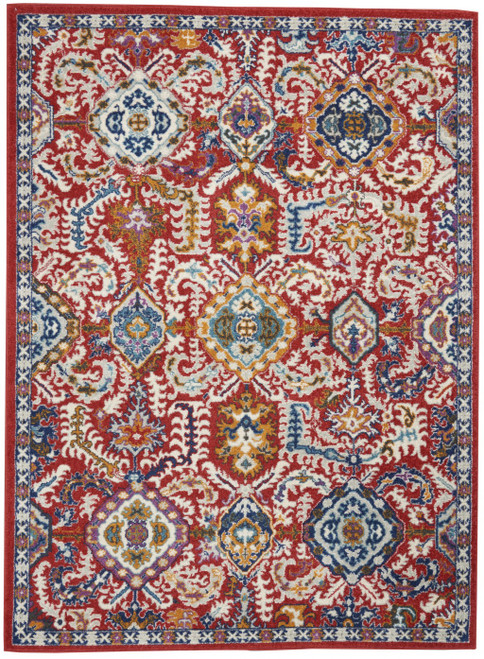 4' X 6' Red And Multicolor Decorative Area Rug (385645)