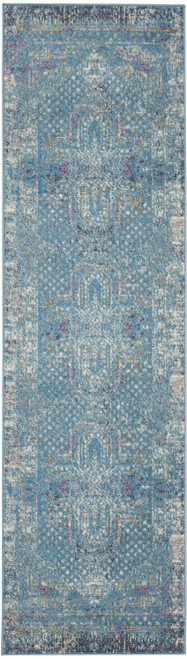 2' X 6' Blue Distressed Medallion Runner Rug (385731)