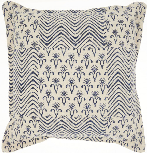 Indigo And Ivory Floral Waves Throw Pillow (386100)